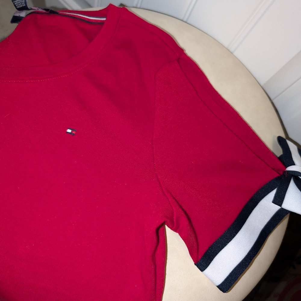 Tommy Hilfiger Red Bow Tie Sleeve Top Shirt M